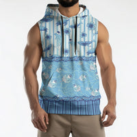 Hawaii Christmas In July Sleeveless Hoodie Sky Blue Mele Kalikimaka Sea Animals