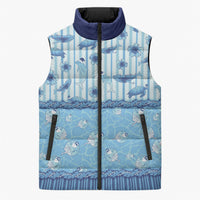 Hawaii Christmas In July Sleeveless Puffer Jacket Sky Blue Mele Kalikimaka Sea Animals DT05 Unisex Blue - Polynesian Pride