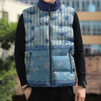Hawaii Christmas In July Sleeveless Puffer Jacket Sky Blue Mele Kalikimaka Sea Animals DT05 - Polynesian Pride