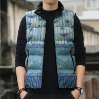 Hawaii Christmas In July Sleeveless Puffer Jacket Sky Blue Mele Kalikimaka Sea Animals DT05 - Polynesian Pride