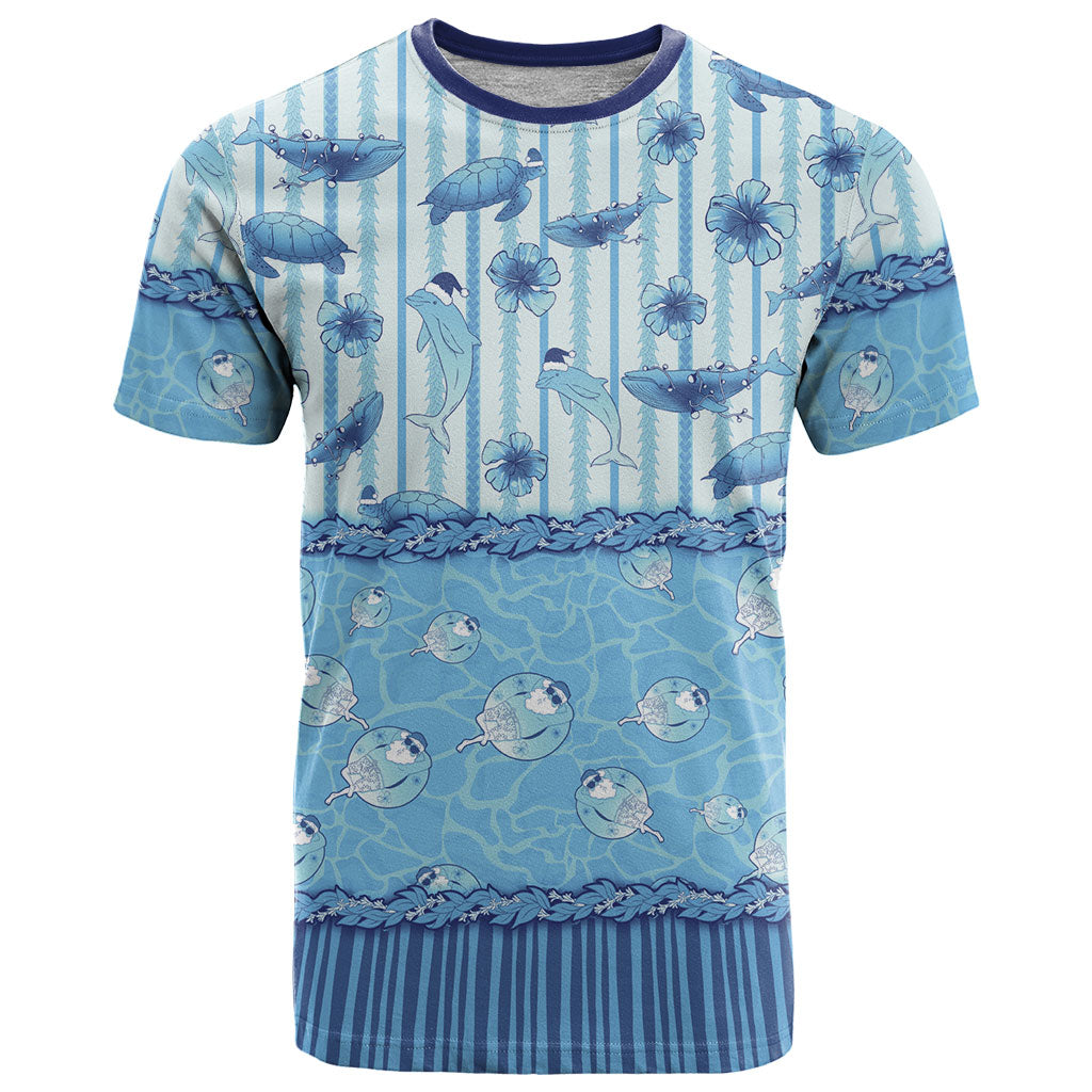 Hawaii Christmas In July T Shirt Sky Blue Mele Kalikimaka Sea Animals DT05 Blue - Polynesian Pride