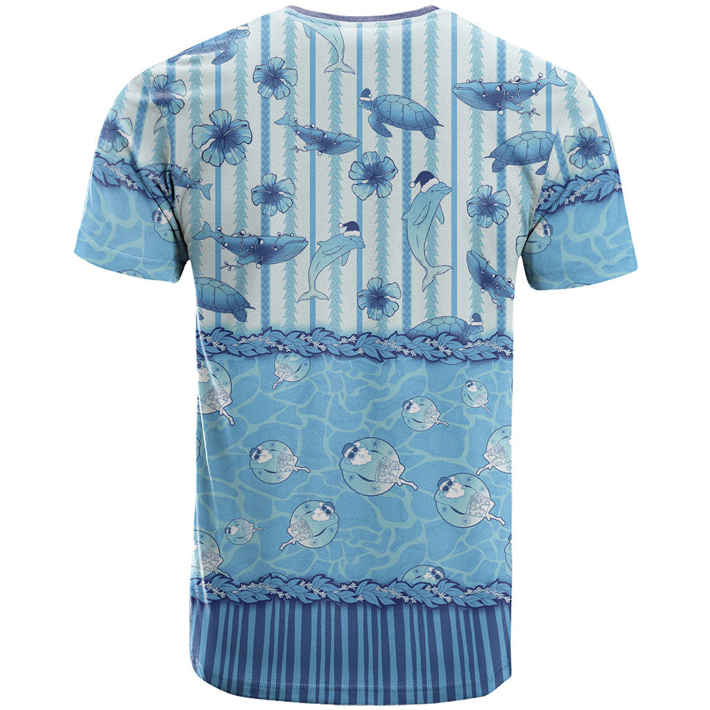 Hawaii Christmas In July T Shirt Sky Blue Mele Kalikimaka Sea Animals DT05 - Polynesian Pride