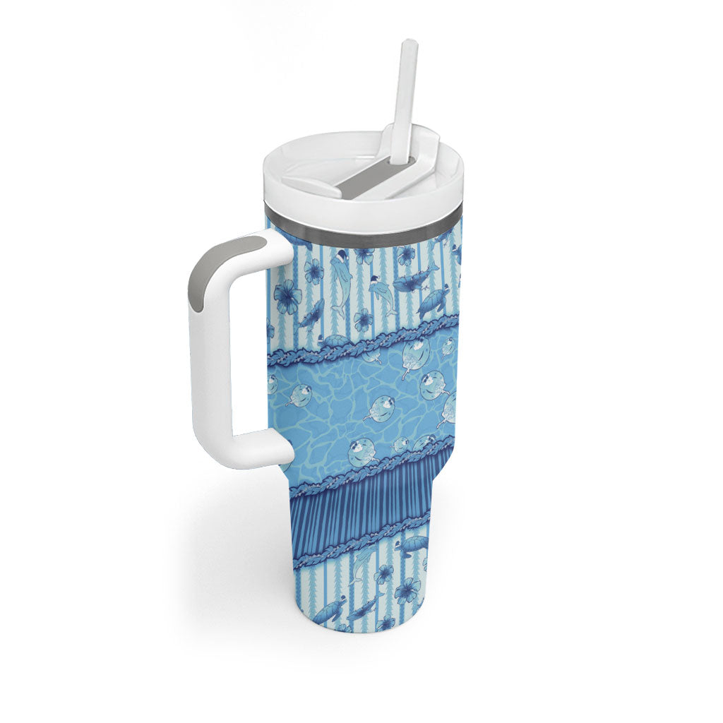 Hawaii Christmas In July Tumbler With Handle Sky Blue Mele Kalikimaka Sea Animals DT05 - Polynesian Pride