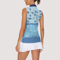 Hawaii Christmas In July Women Sleeveless Polo Shirt Sky Blue Mele Kalikimaka Sea Animals DT05 - Polynesian Pride