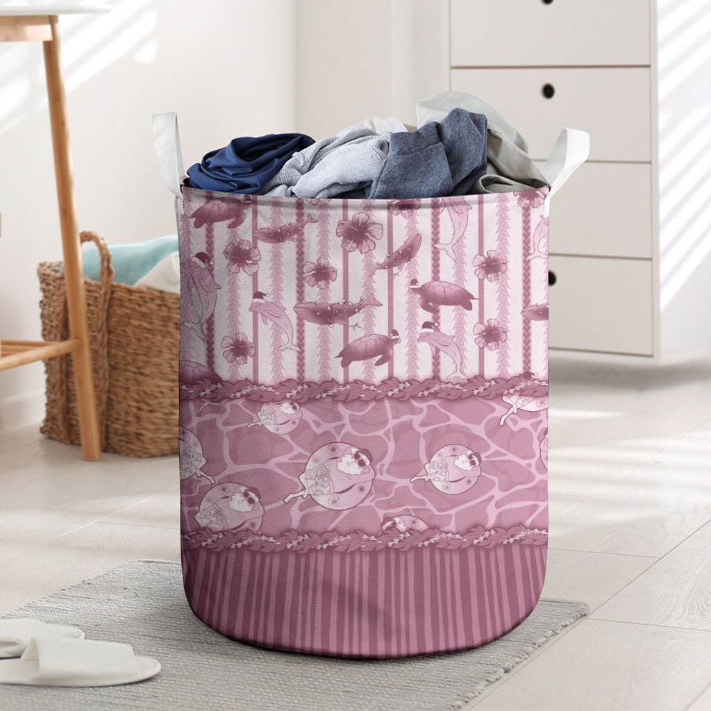 Hawaii Christmas In July Laundry Basket Dusty Pink Mele Kalikimaka Sea Animals DT05 Pink - Polynesian Pride