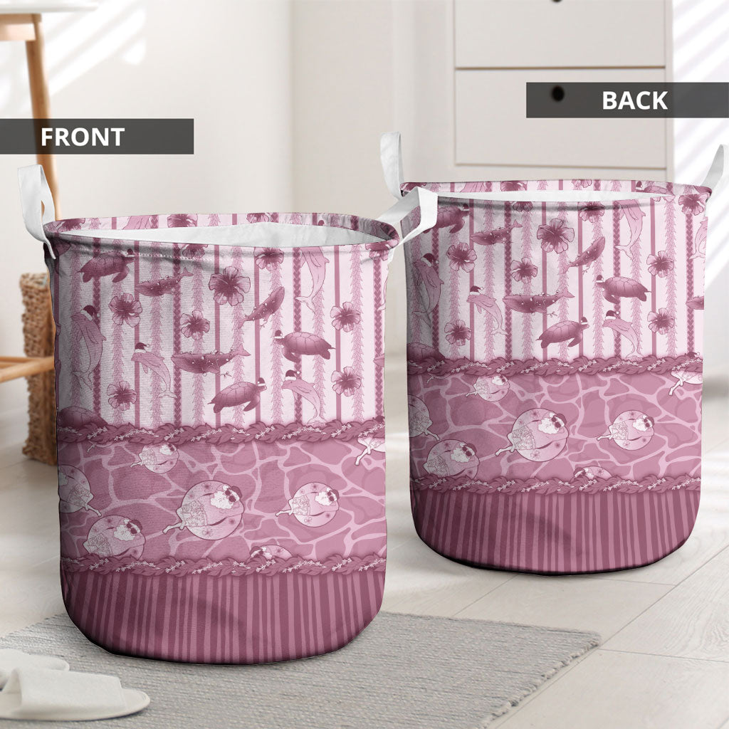 Hawaii Christmas In July Laundry Basket Dusty Pink Mele Kalikimaka Sea Animals DT05 - Polynesian Pride