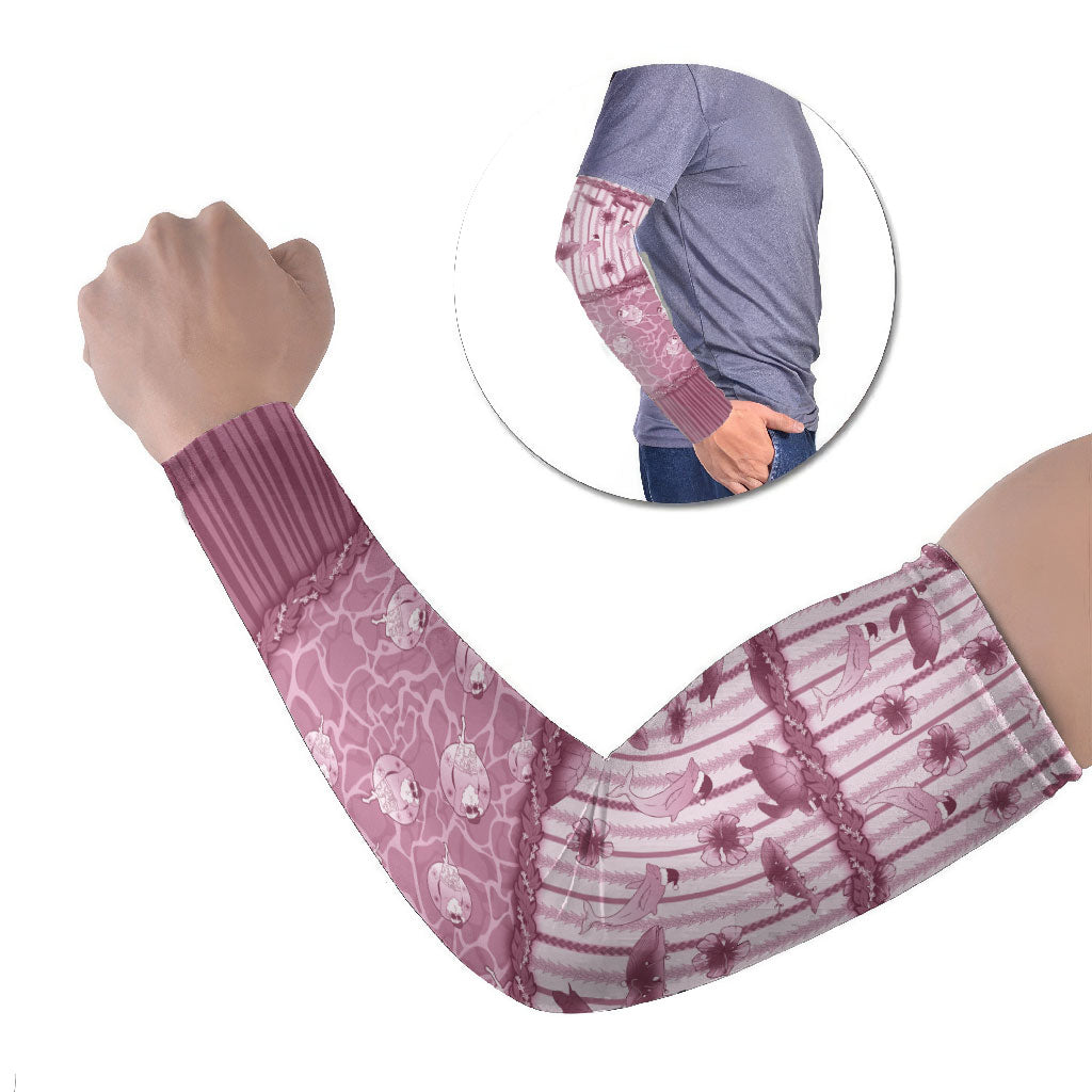 Hawaii Christmas In July Arm Sleeves Dusty Pink Mele Kalikimaka Sea Animals