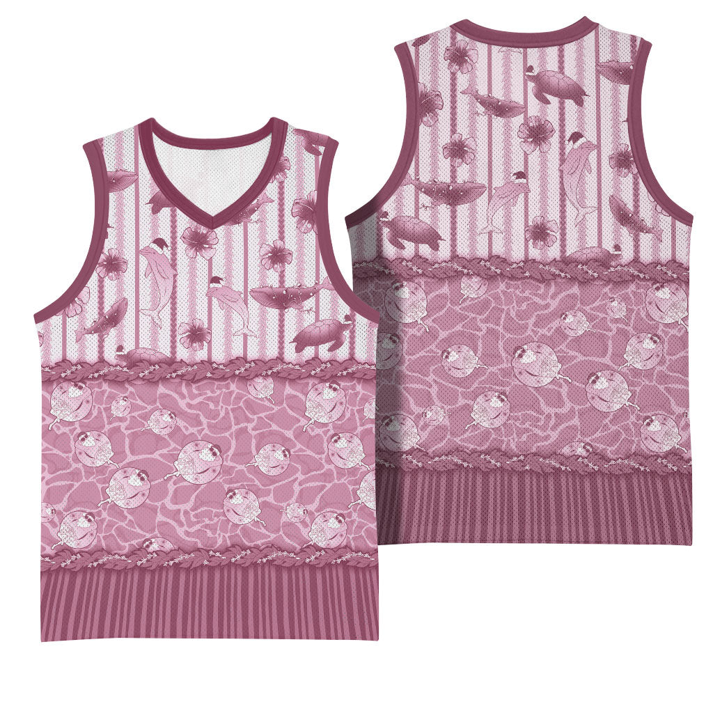 Hawaii Christmas In July Basketball Jersey Dusty Pink Mele Kalikimaka Sea Animals