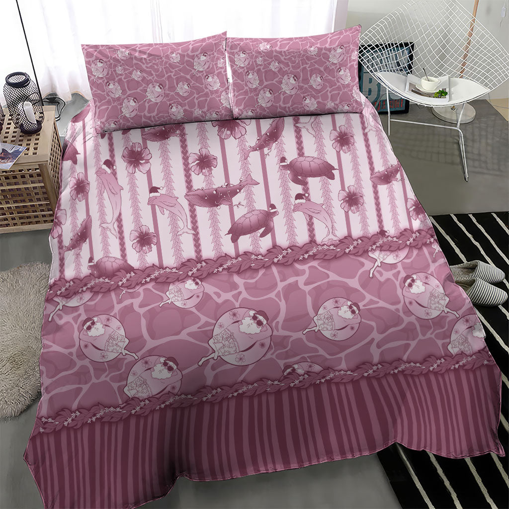 Hawaii Christmas In July Bedding Set Dusty Pink Mele Kalikimaka Sea Animals