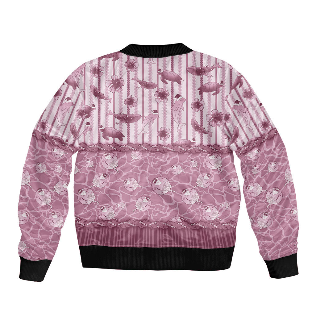 Hawaii Christmas In July Bomber Jacket Dusty Pink Mele Kalikimaka Sea Animals