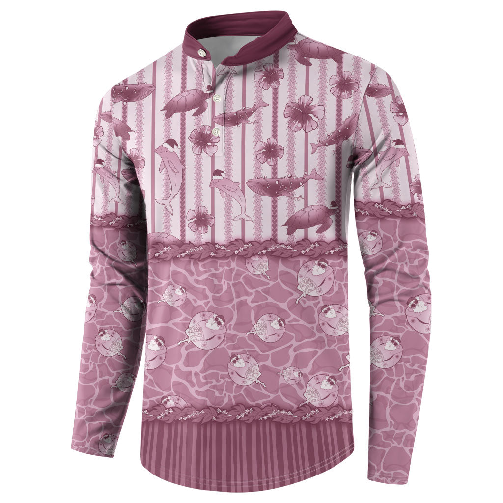 Hawaii Christmas In July Button Sweatshirt Dusty Pink Mele Kalikimaka Sea Animals DT05 - Polynesian Pride