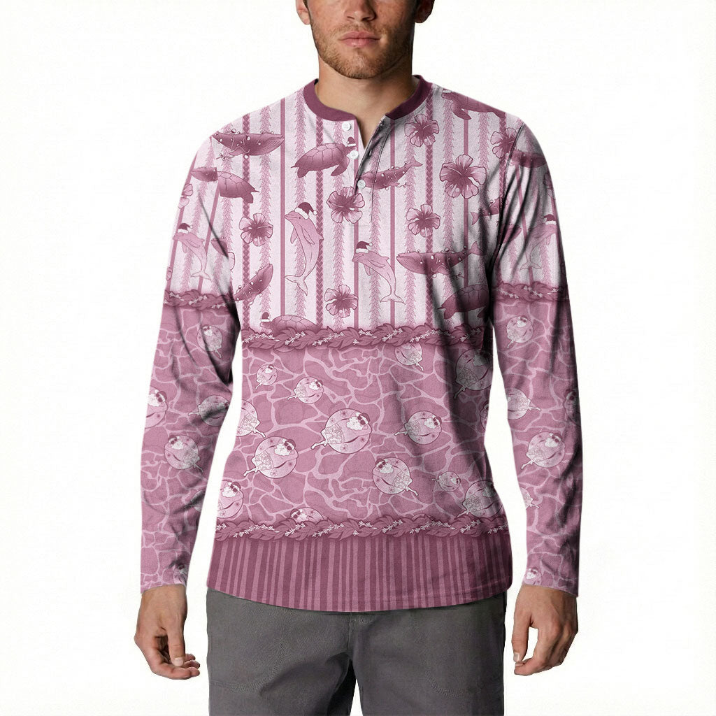 Hawaii Christmas In July Button Sweatshirt Dusty Pink Mele Kalikimaka Sea Animals DT05 - Polynesian Pride