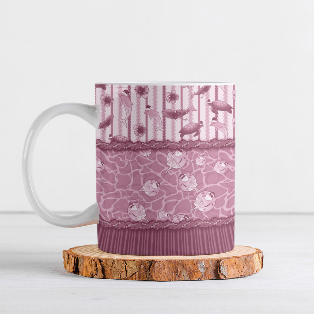 Hawaii Christmas In July Ceramic Mug Dusty Pink Mele Kalikimaka Sea Animals DT05 Pink - Polynesian Pride