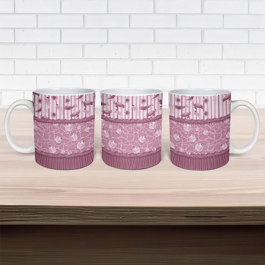 Hawaii Christmas In July Ceramic Mug Dusty Pink Mele Kalikimaka Sea Animals DT05 - Polynesian Pride