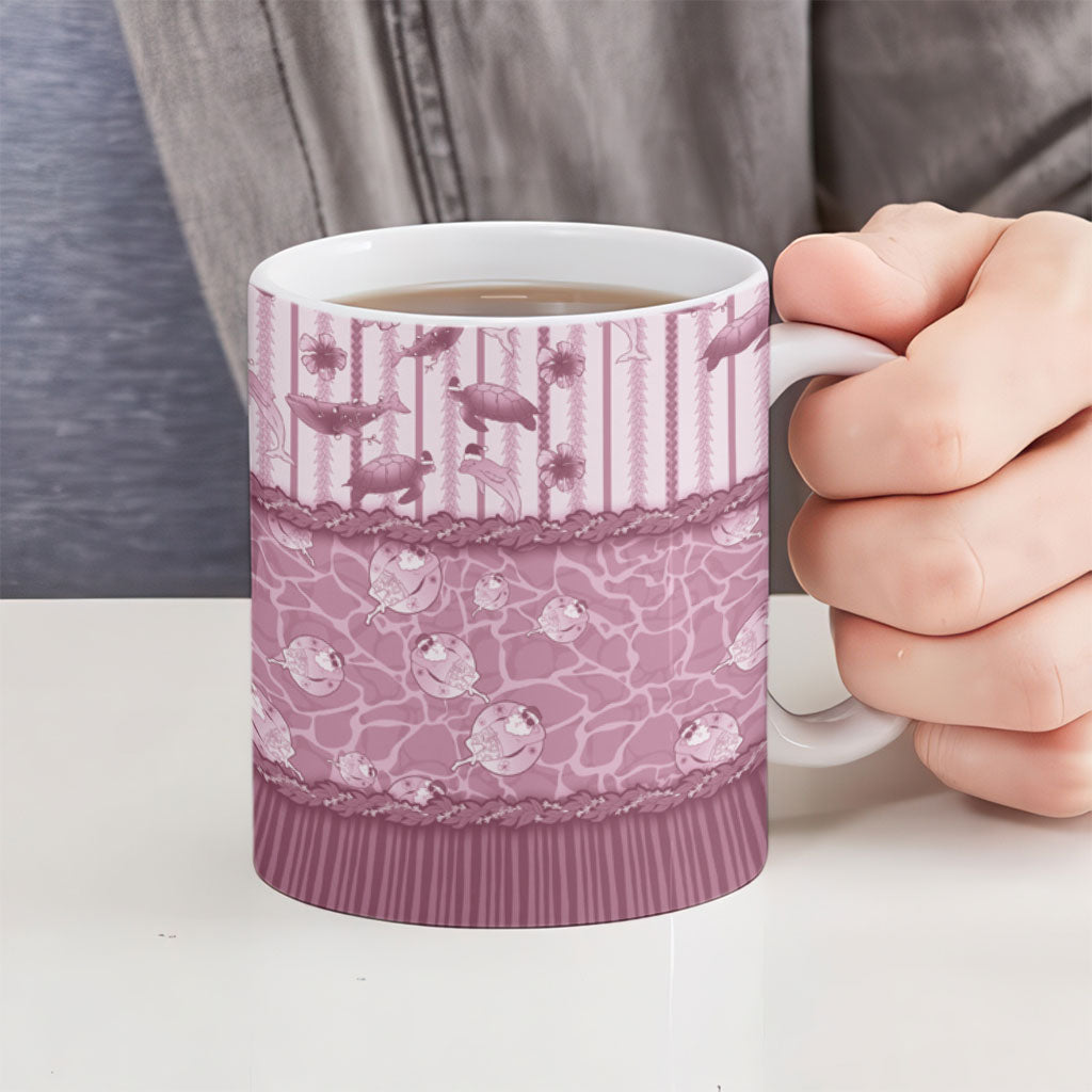 Hawaii Christmas In July Ceramic Mug Dusty Pink Mele Kalikimaka Sea Animals DT05 - Polynesian Pride