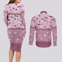 Hawaii Christmas In July Couples Matching Long Sleeve Bodycon Dress and Long Sleeve Button Shirt Dusty Pink Mele Kalikimaka Sea Animals DT05 - Polynesian Pride