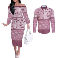 Hawaii Christmas In July Couples Matching Off The Shoulder Long Sleeve Dress and Long Sleeve Button Shirt Dusty Pink Mele Kalikimaka Sea Animals DT05 Pink - Polynesian Pride