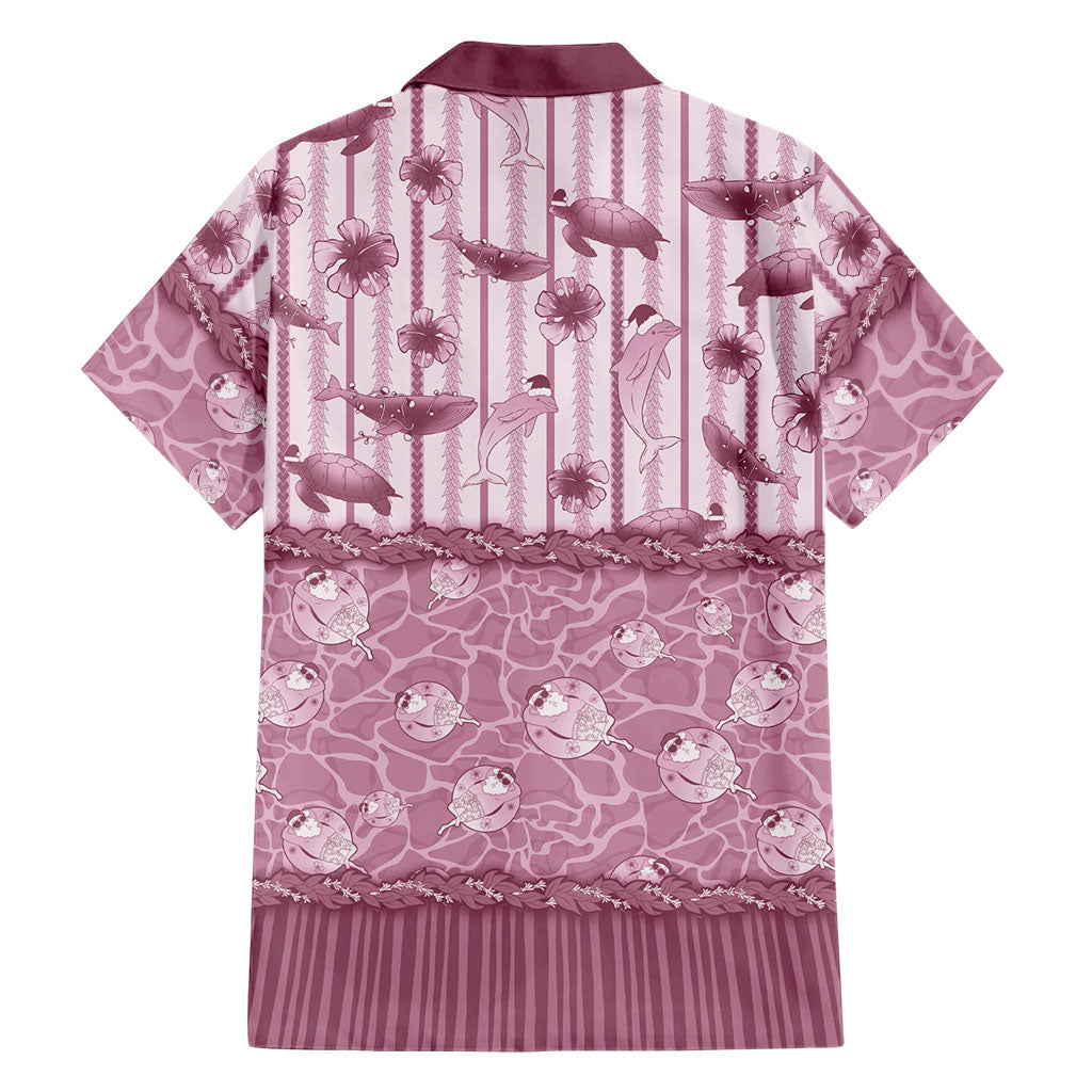 Hawaii Christmas In July Family Matching Off The Shoulder Long Sleeve Dress and Hawaiian Shirt Dusty Pink Mele Kalikimaka Sea Animals DT05 - Polynesian Pride