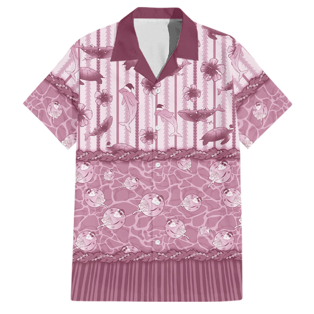 Hawaii Christmas In July Family Matching Off Shoulder Short Dress and Hawaiian Shirt Dusty Pink Mele Kalikimaka Sea Animals DT05 Dad's Shirt - Short Sleeve Pink - Polynesian Pride