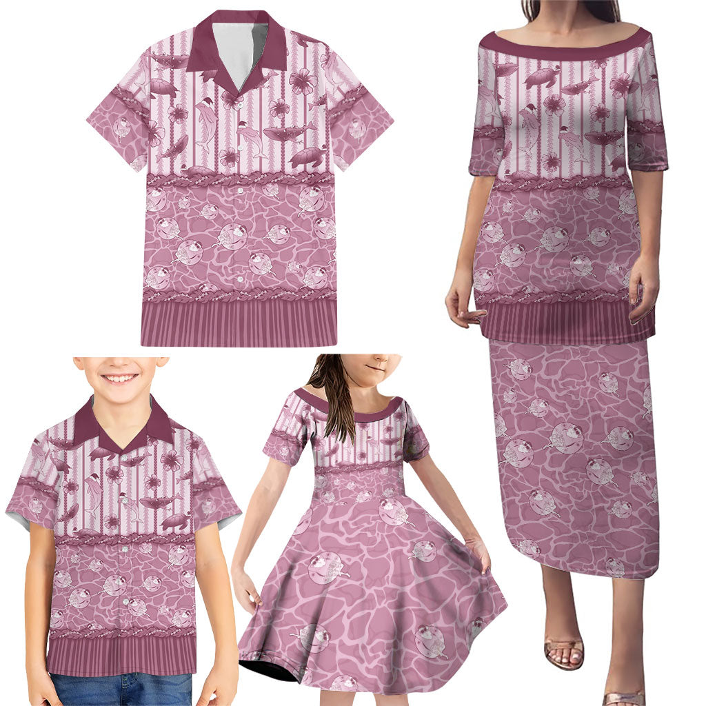 Hawaii Christmas In July Family Matching Puletasi and Hawaiian Shirt Dusty Pink Mele Kalikimaka Sea Animals DT05 - Polynesian Pride
