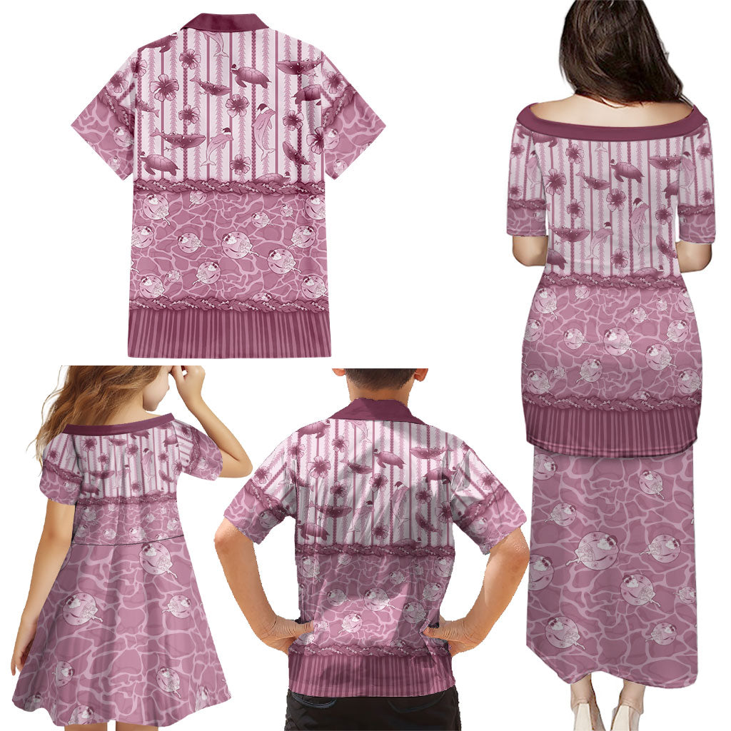 Hawaii Christmas In July Family Matching Puletasi and Hawaiian Shirt Dusty Pink Mele Kalikimaka Sea Animals DT05 - Polynesian Pride