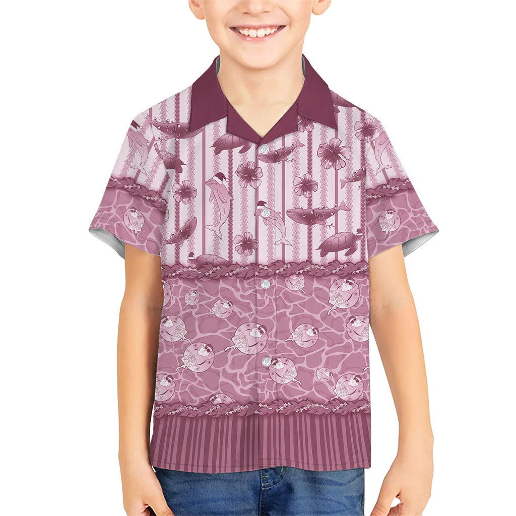 Hawaii Christmas In July Family Matching Puletasi and Hawaiian Shirt Dusty Pink Mele Kalikimaka Sea Animals DT05 Son's Shirt Pink - Polynesian Pride