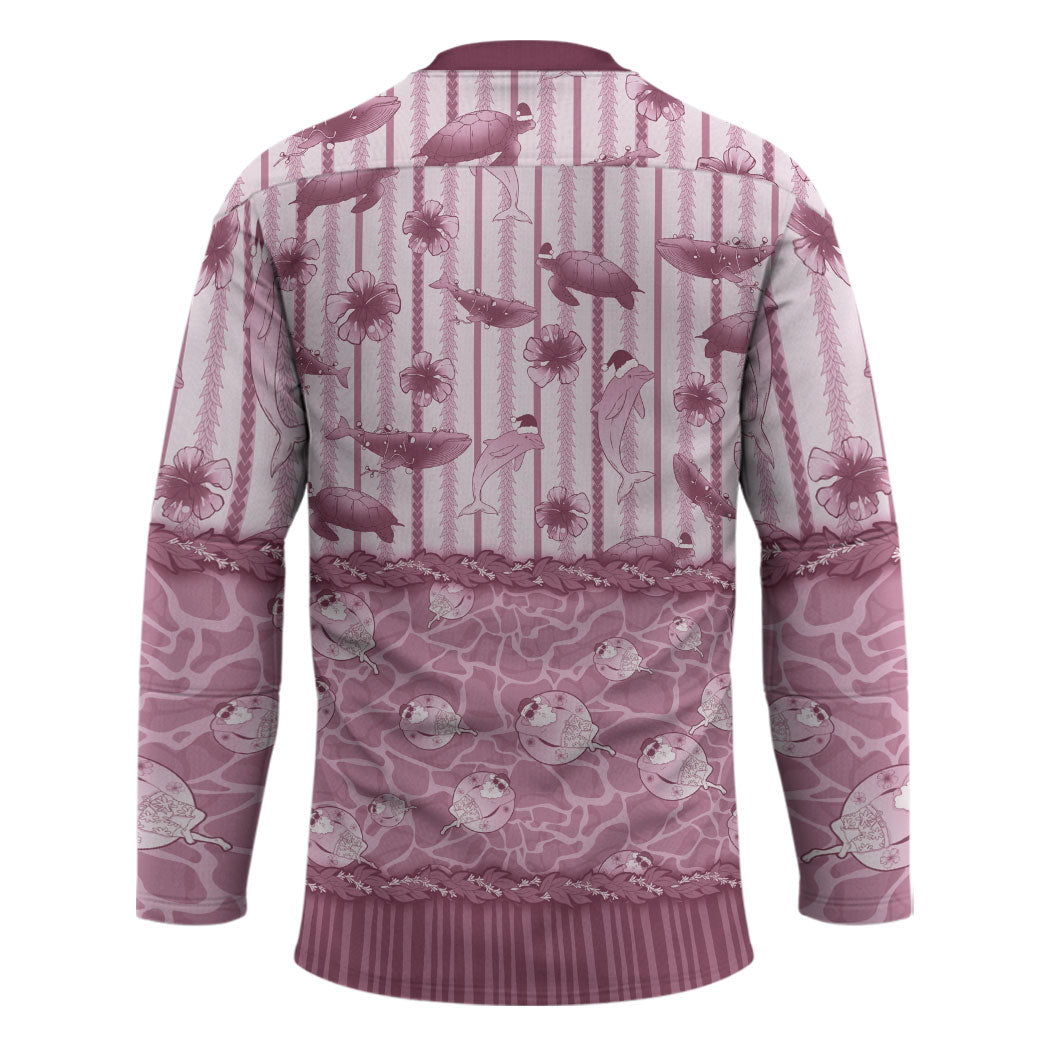 Hawaii Christmas In July Hockey Jersey Dusty Pink Mele Kalikimaka Sea Animals
