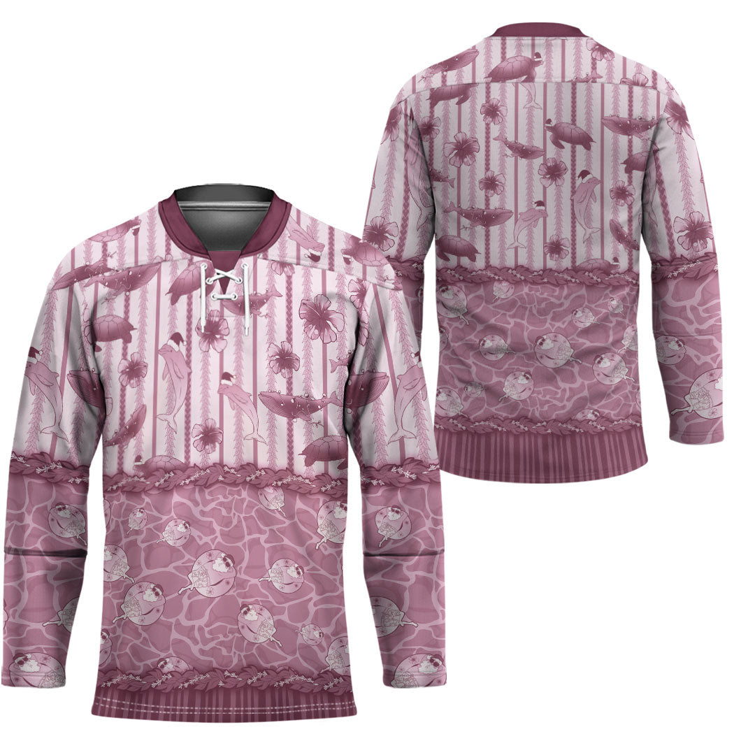 Hawaii Christmas In July Hockey Jersey Dusty Pink Mele Kalikimaka Sea Animals