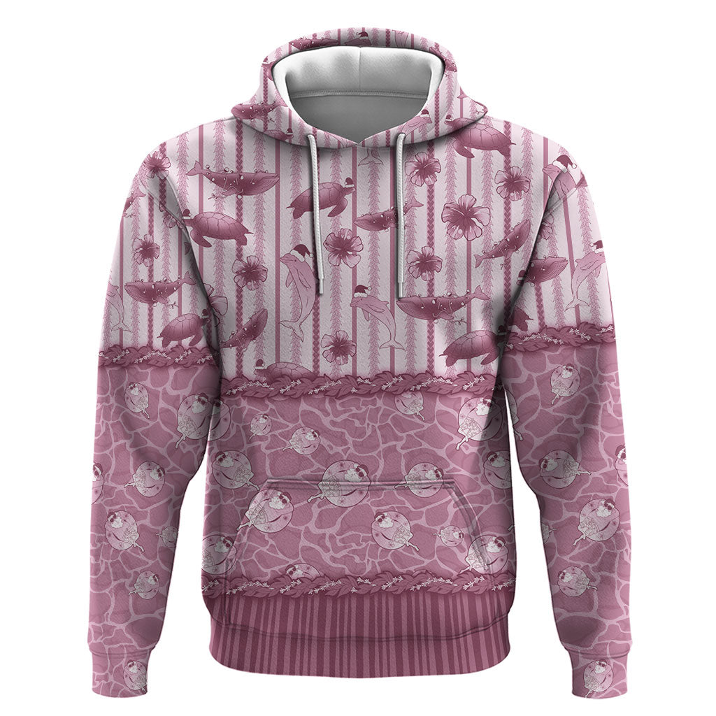 Hawaii Christmas In July Hoodie Dusty Pink Mele Kalikimaka Sea Animals DT05 Pullover Hoodie Pink - Polynesian Pride
