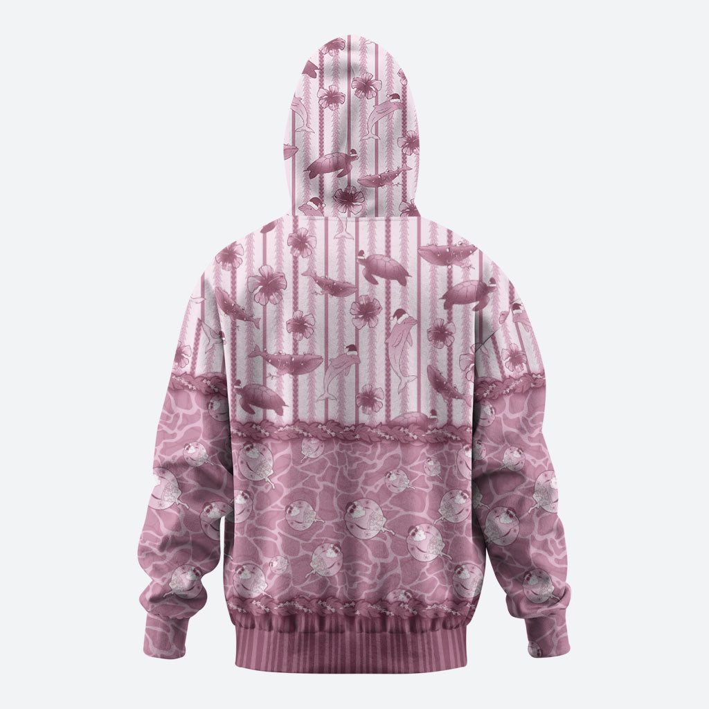Hawaii Christmas In July Hoodie Dusty Pink Mele Kalikimaka Sea Animals DT05 - Polynesian Pride