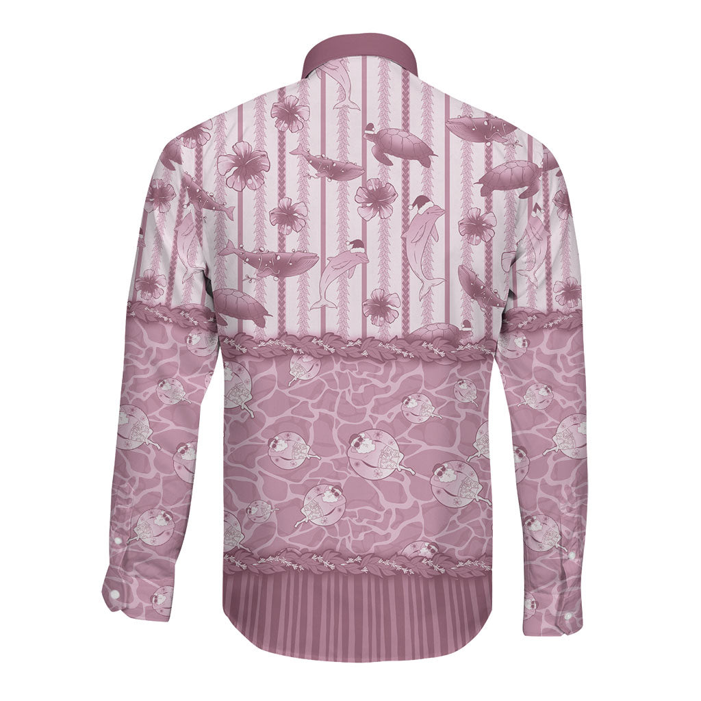 Hawaii Christmas In July Long Sleeve Button Shirt Dusty Pink Mele Kalikimaka Sea Animals DT05 - Polynesian Pride