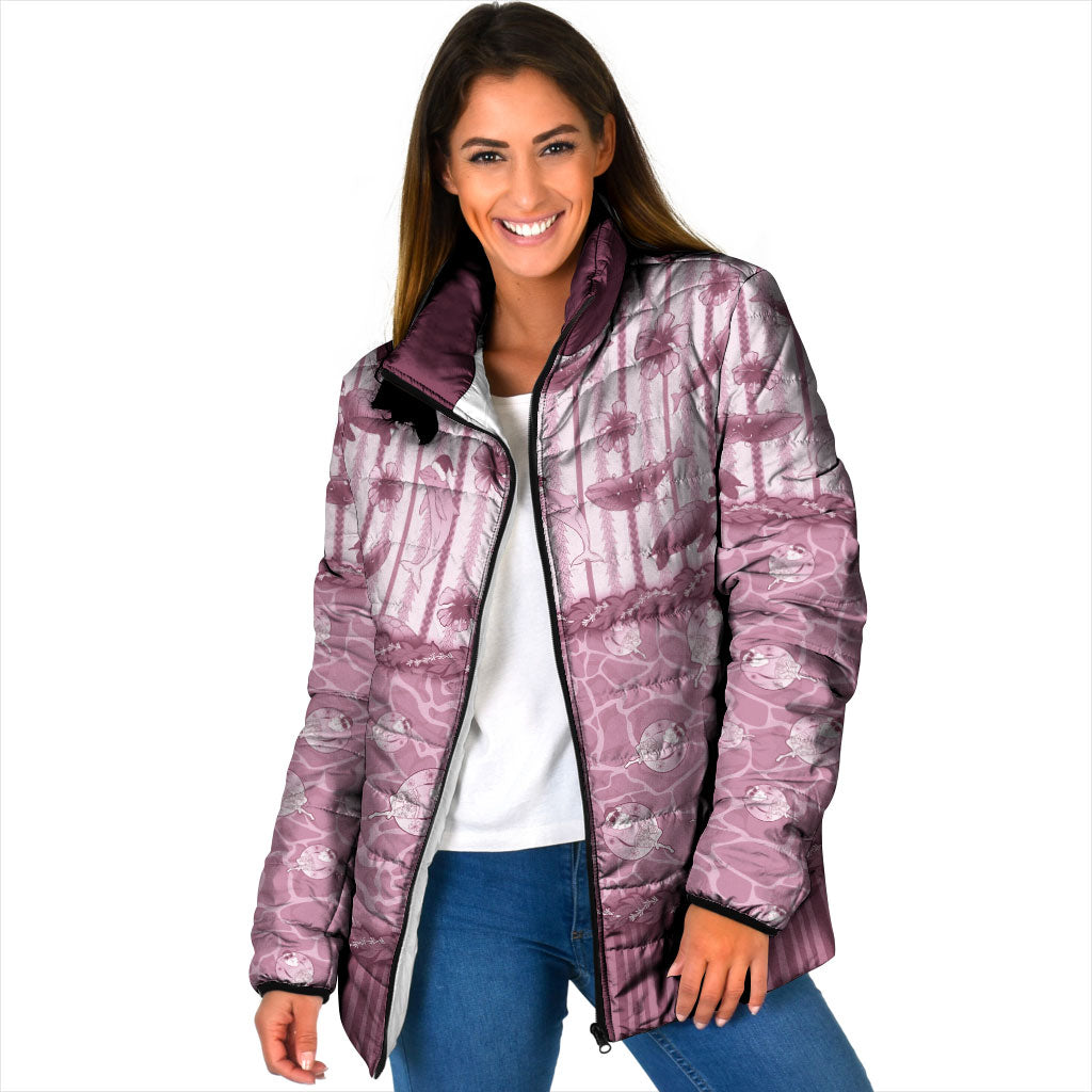 Hawaii Christmas In July Padded Jacket Dusty Pink Mele Kalikimaka Sea Animals DT05 Women Pink - Polynesian Pride