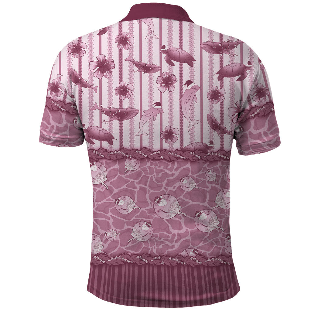 Hawaii Christmas In July Polo Shirt Dusty Pink Mele Kalikimaka Sea Animals