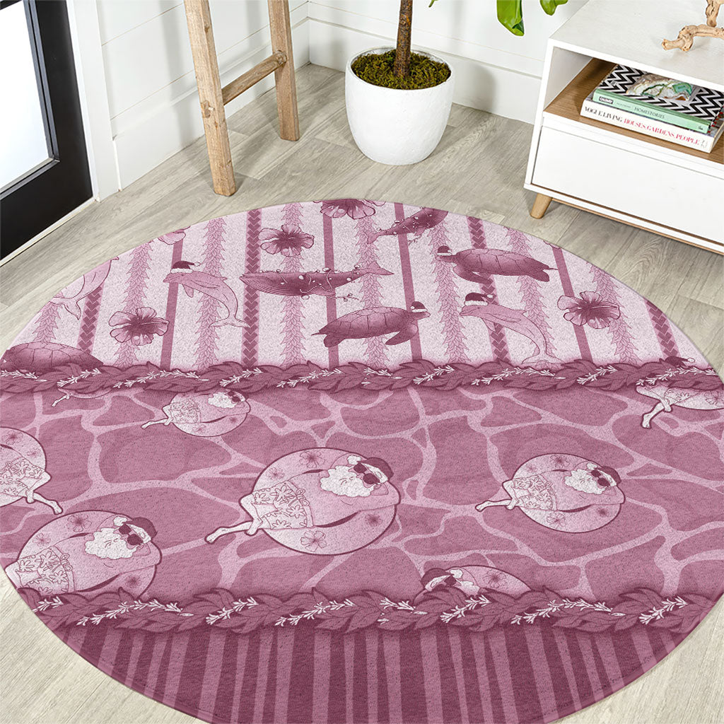 Hawaii Christmas In July Round Carpet Dusty Pink Mele Kalikimaka Sea Animals DT05 Pink - Polynesian Pride