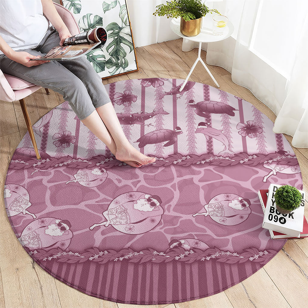 Hawaii Christmas In July Round Carpet Dusty Pink Mele Kalikimaka Sea Animals DT05 - Polynesian Pride