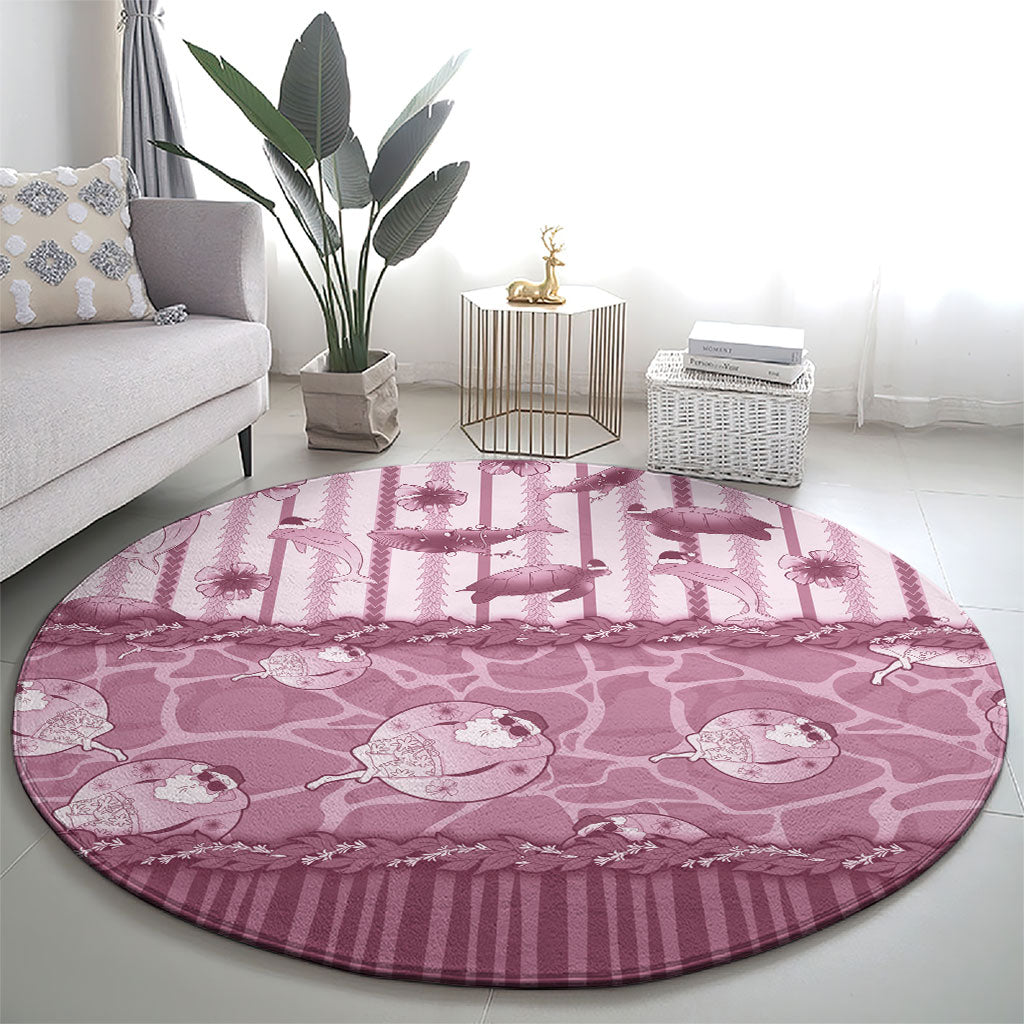 Hawaii Christmas In July Round Carpet Dusty Pink Mele Kalikimaka Sea Animals DT05 - Polynesian Pride