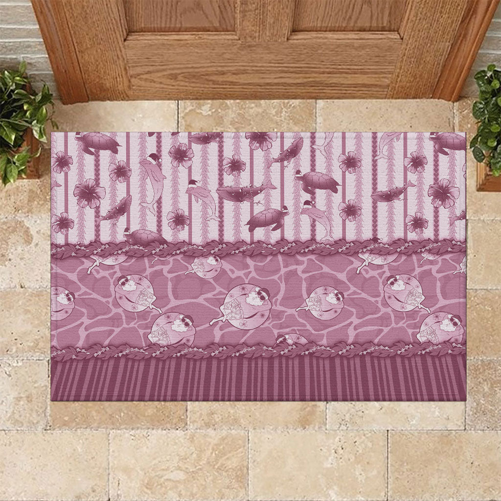 Hawaii Christmas In July Rubber Doormat Dusty Pink Mele Kalikimaka Sea Animals
