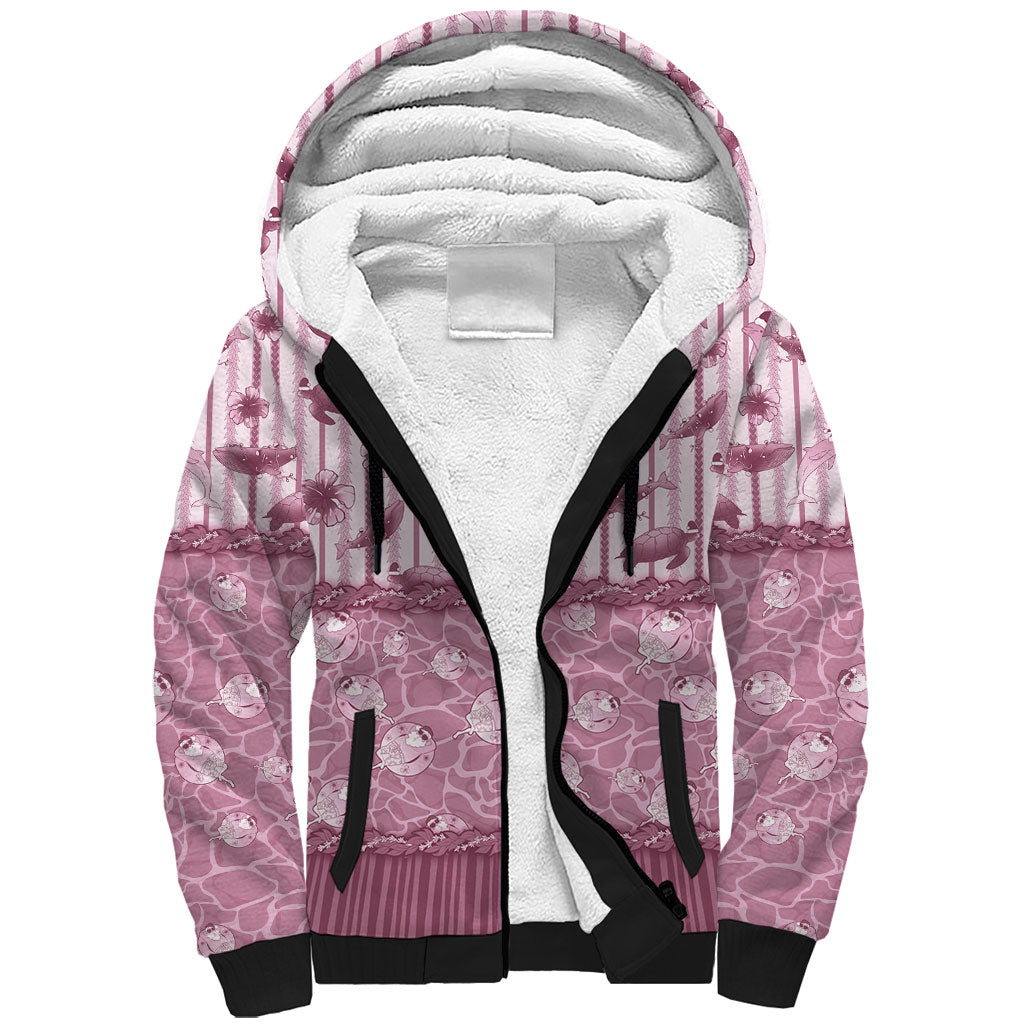 Hawaii Christmas In July Sherpa Hoodie Dusty Pink Mele Kalikimaka Sea Animals