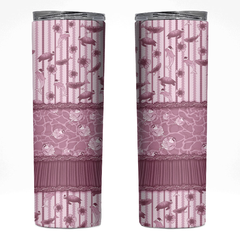 Hawaii Christmas In July Skinny Tumbler Dusty Pink Mele Kalikimaka Sea Animals