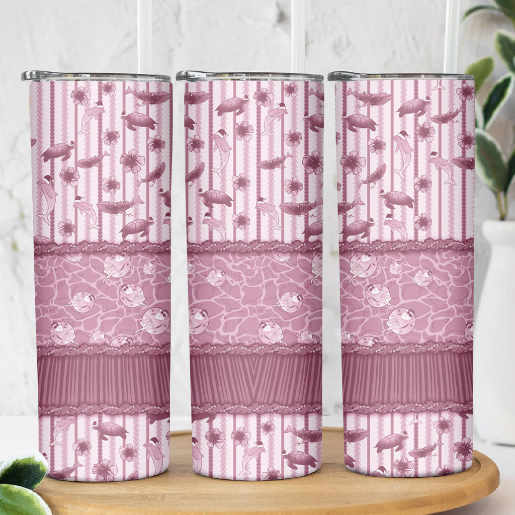 Hawaii Christmas In July Skinny Tumbler Dusty Pink Mele Kalikimaka Sea Animals DT05 - Polynesian Pride