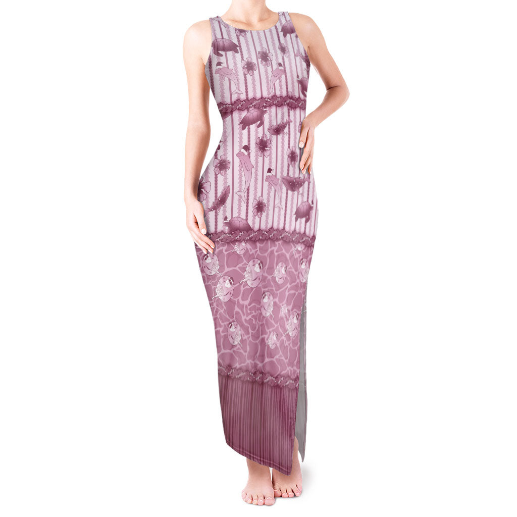 Hawaii Christmas In July Tank Maxi Dress Dusty Pink Mele Kalikimaka Sea Animals