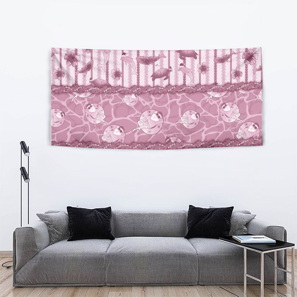 Hawaii Christmas In July Tapestry Dusty Pink Mele Kalikimaka Sea Animals DT05 - Polynesian Pride