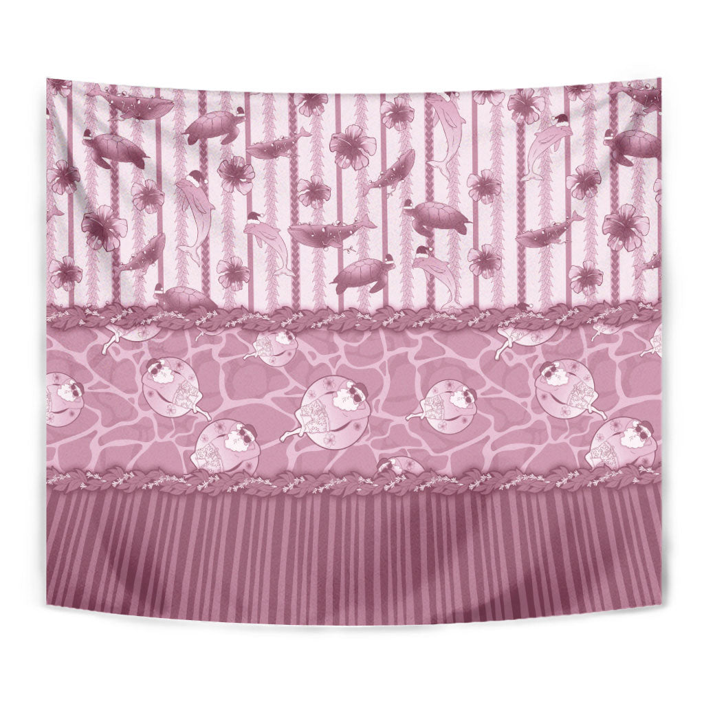Hawaii Christmas In July Tapestry Dusty Pink Mele Kalikimaka Sea Animals DT05 - Polynesian Pride