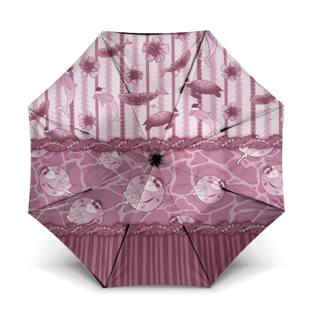 Hawaii Christmas In July Umbrella Dusty Pink Mele Kalikimaka Sea Animals DT05 One Size Folded 11.42 inch Opened Diameter 37.4 inch Pink - Polynesian Pride