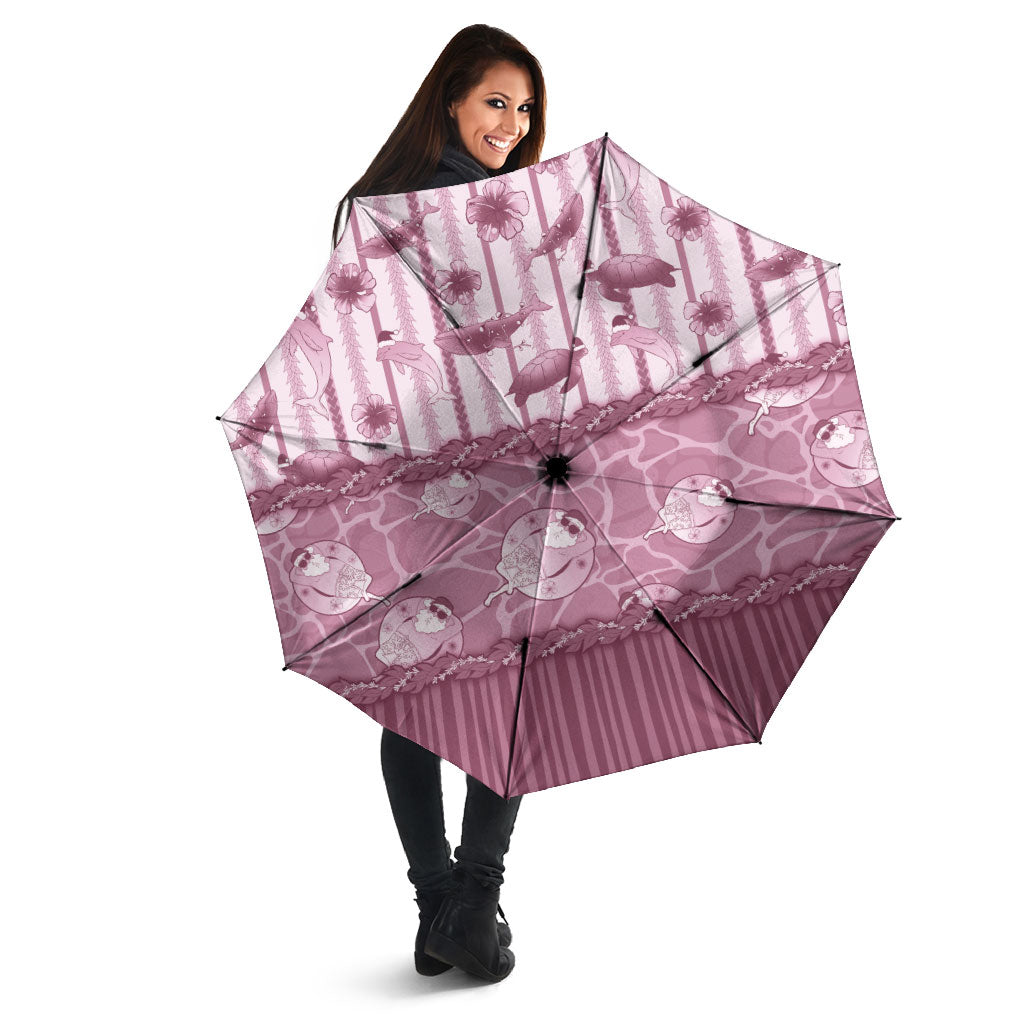 Hawaii Christmas In July Umbrella Dusty Pink Mele Kalikimaka Sea Animals DT05 - Polynesian Pride