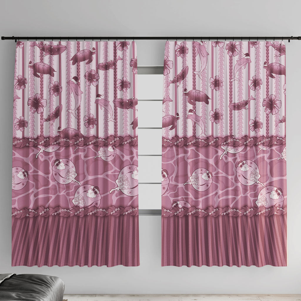 Hawaii Christmas In July Window Curtain Dusty Pink Mele Kalikimaka Sea Animals