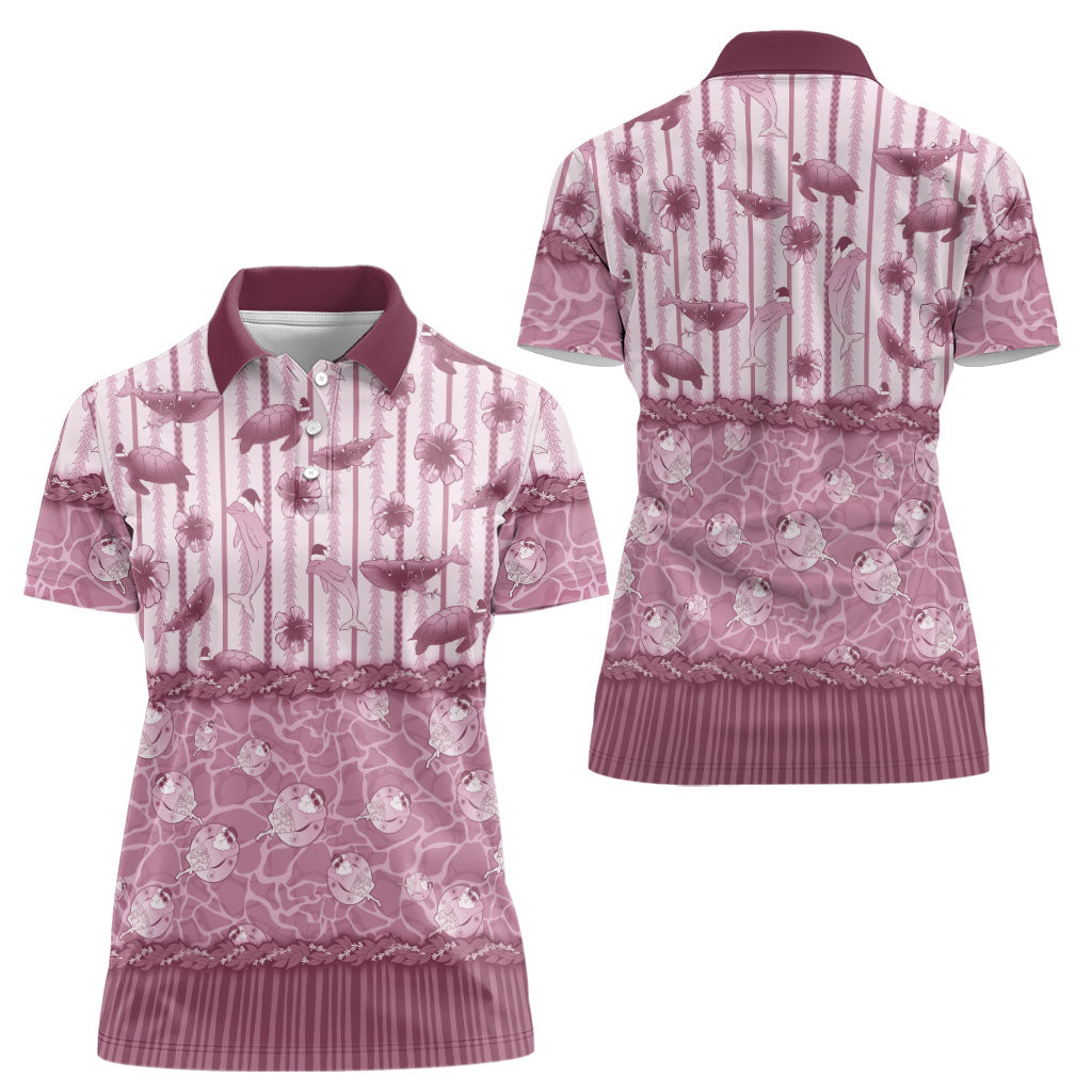 Hawaii Christmas In July Women Polo Shirt Dusty Pink Mele Kalikimaka Sea Animals DT05 - Polynesian Pride