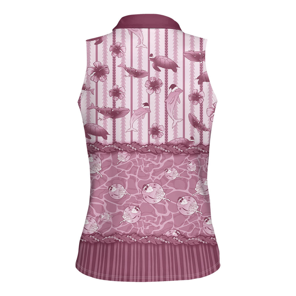 Hawaii Christmas In July Women Sleeveless Polo Shirt Dusty Pink Mele Kalikimaka Sea Animals DT05 - Polynesian Pride