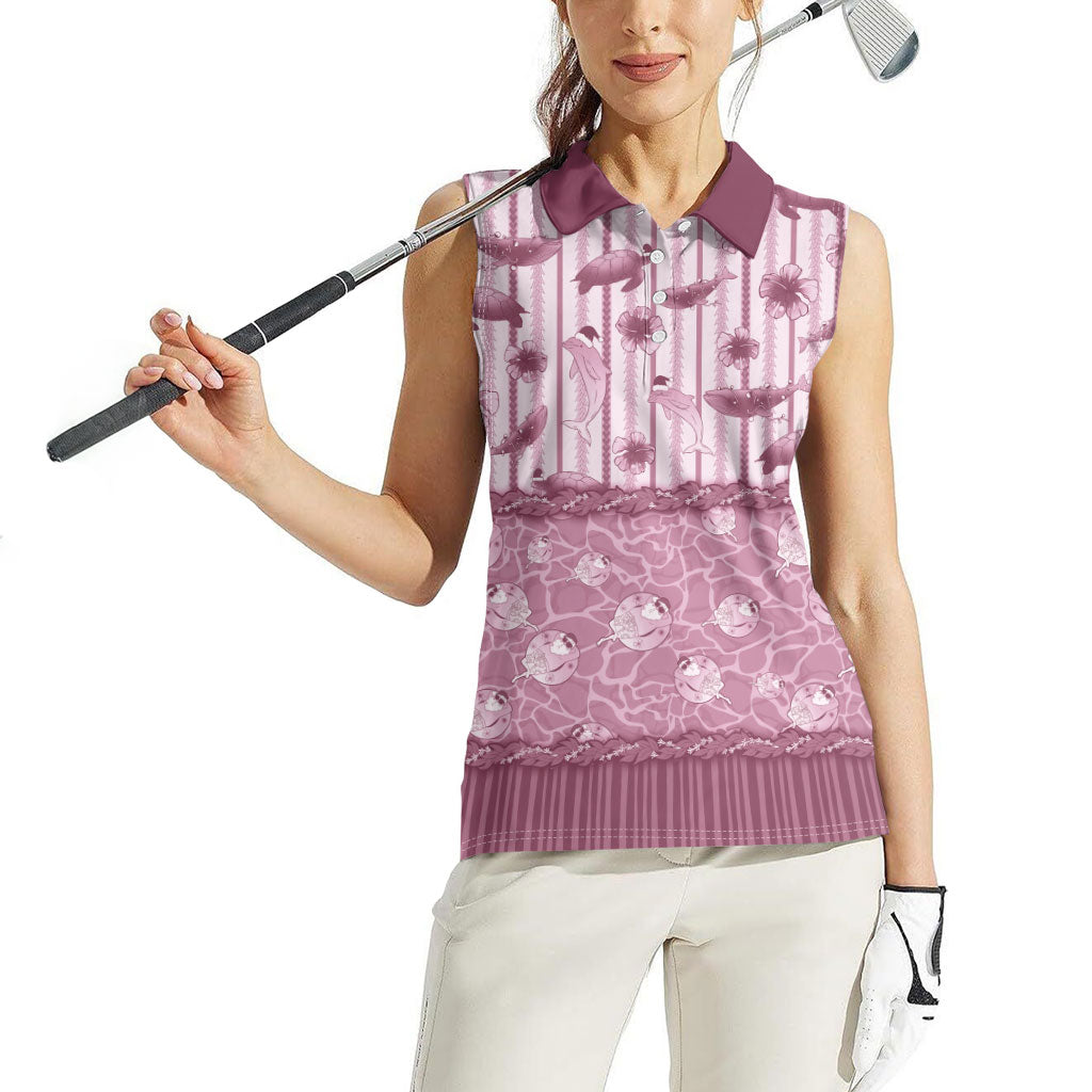 Hawaii Christmas In July Women Sleeveless Polo Shirt Dusty Pink Mele Kalikimaka Sea Animals DT05 - Polynesian Pride