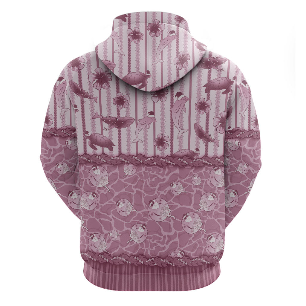 Hawaii Christmas In July Zip Hoodie Dusty Pink Mele Kalikimaka Sea Animals